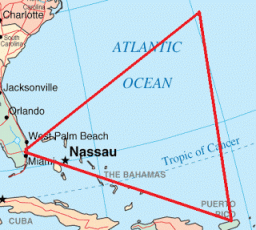 Área aproximada de situación del misterioso Triángulo de las Bermudas