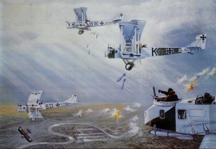 Formación de Gotha G.IV bombardeando Londres en un raid de 1917
